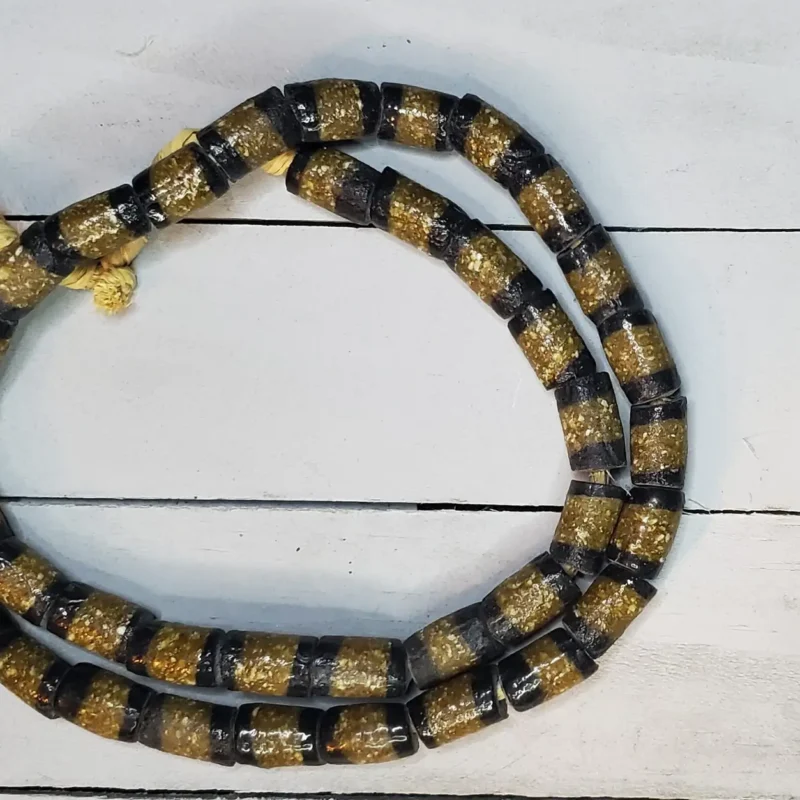 Krobo Glass Beads (Black & Yellow) - Black, yellow, green