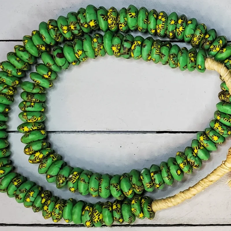 Recycled glass beads with floral motif, hand-crafted Krobo beads from Ghana