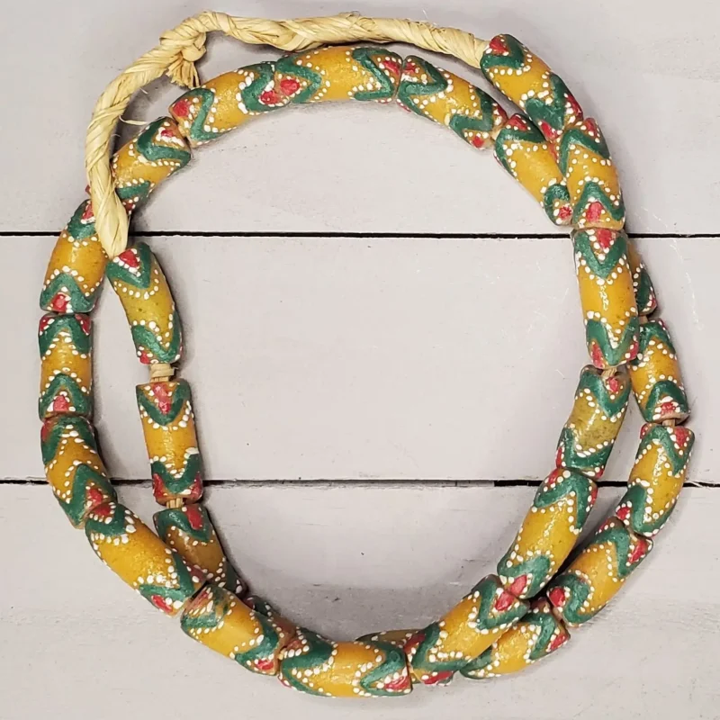 Krobo glass beads with arrow pattern, hand-painted recycled glass from Ghana