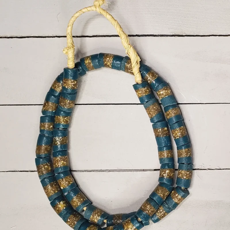 Krobo glass beads in black and yellow, hand-painted recycled glass from Ghana Krobo region