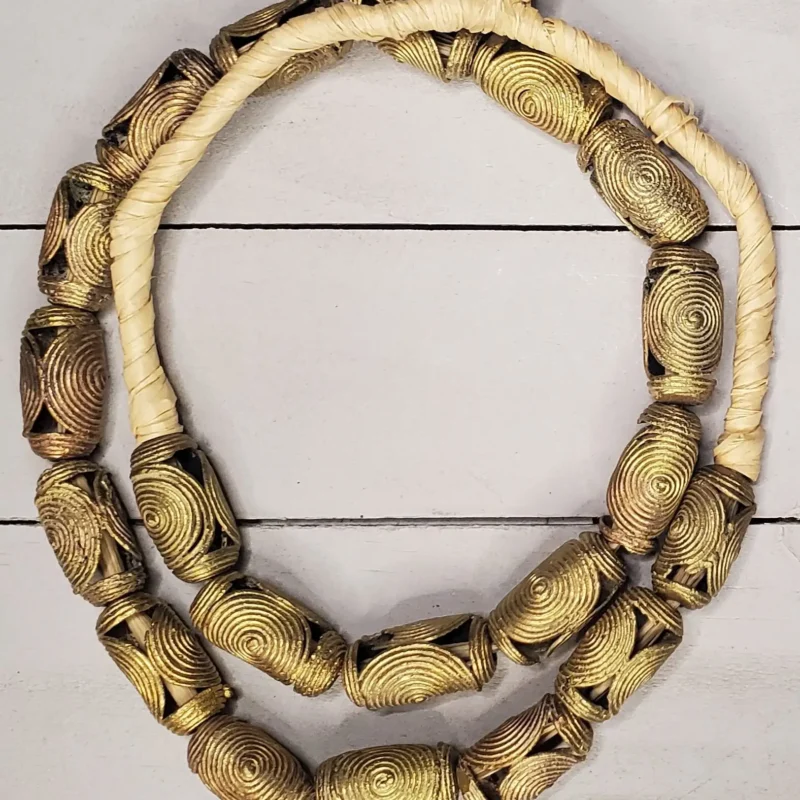 Tubular Ghanaian brass beads, hand-cast cylindrical beads for jewelry