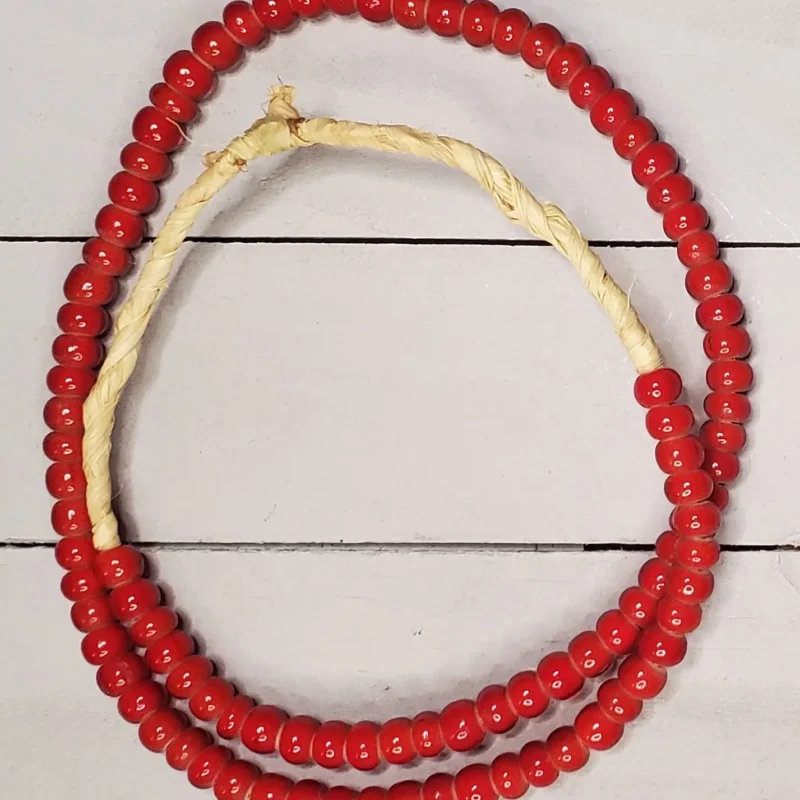 8mm white heart beads, traditional red African trade beads with white inner core