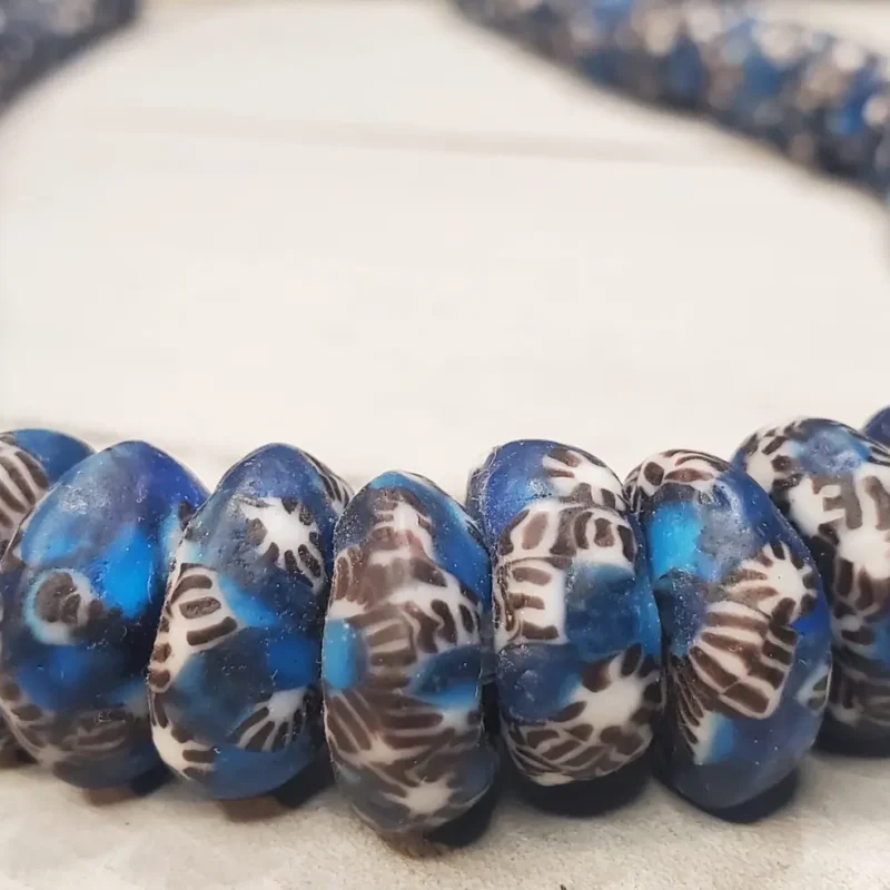 New Recycled Glass Beads (Floral) - Blue