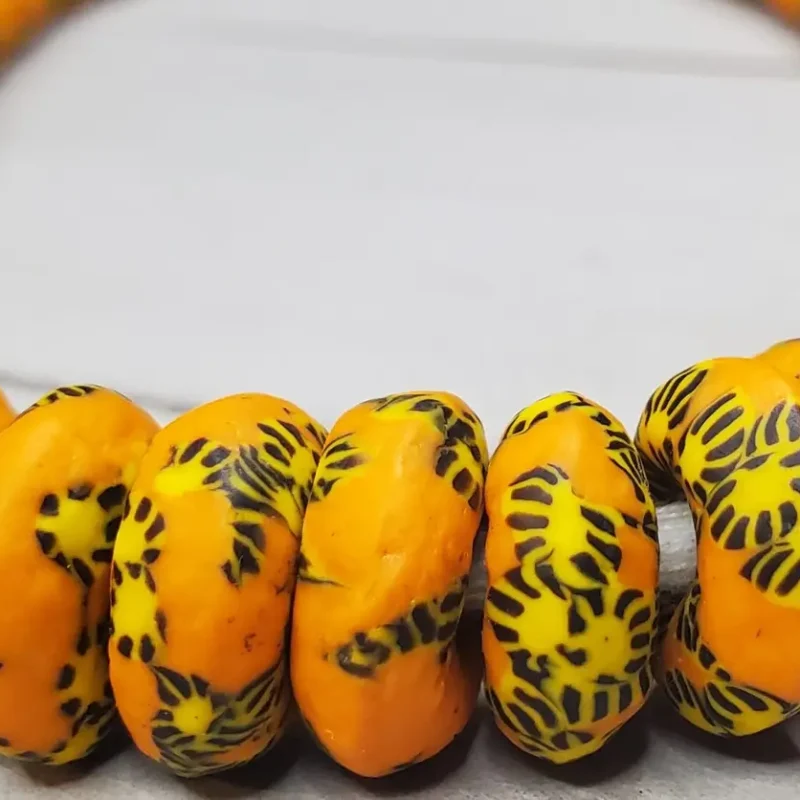 New Recycled Glass Beads (Floral) - Orange