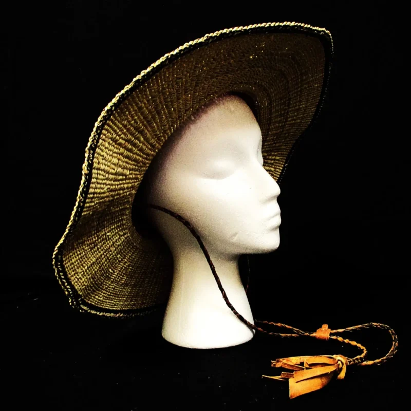 Bolga grass sun hat from northern Ghana, hand-woven elephant grass with wide brim