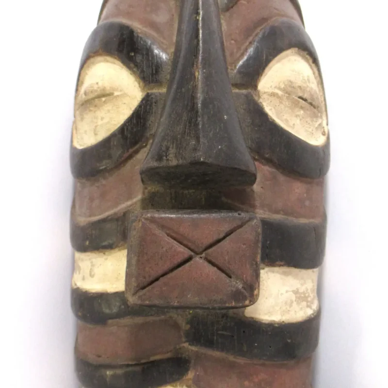 African tribal mask with box and X pattern, hand-carved wooden mask