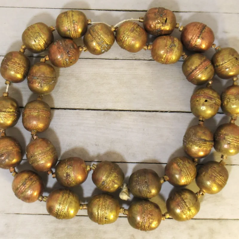 Large Ethiopian brass beads, hand-cast geometric shapes for jewelry-making