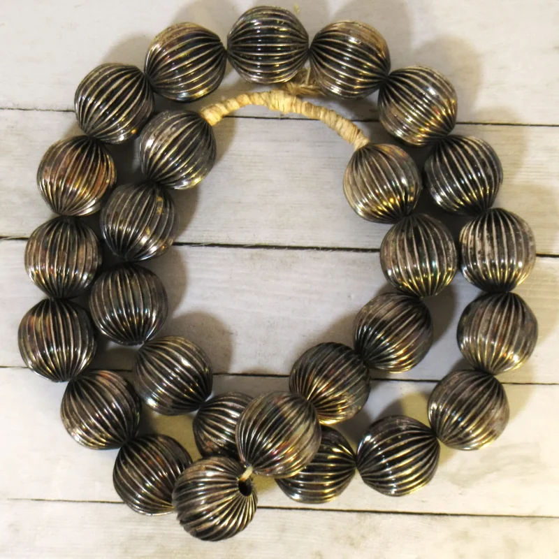 Nigerian gray brass beads, hand-cast for jewelry and ceremonial use